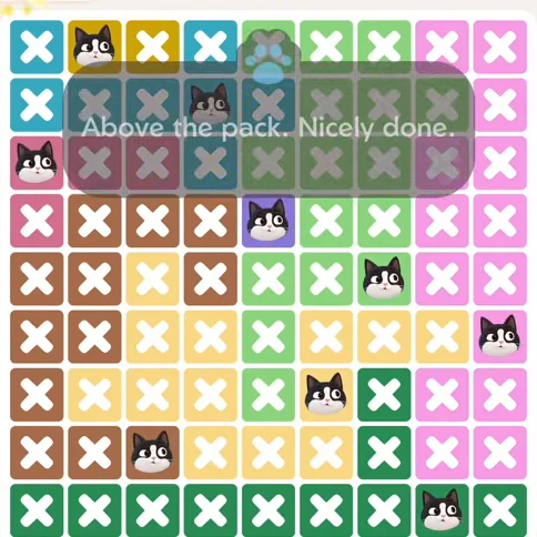 Meowdoku Level 1034 solved board with every cat placed