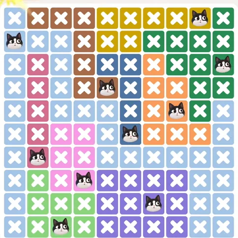 Meowdoku Level 1035 solved board with every cat placed
