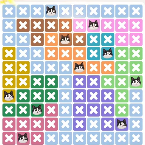 Meowdoku Level 1036 solved board with every cat placed