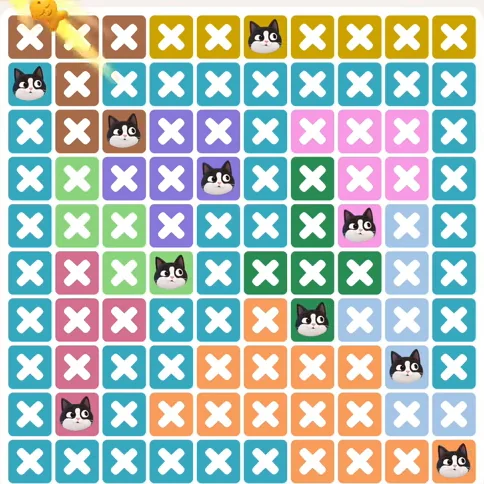 Meowdoku Level 1038 solved board with every cat placed
