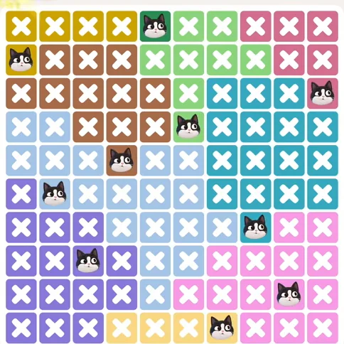 Meowdoku Level 1039 solved board with every cat placed