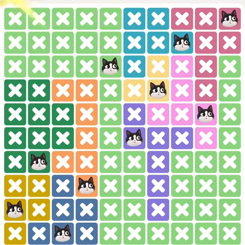 Meowdoku Level 1042 solved board with every cat placed