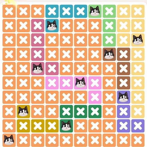 Meowdoku Level 1043 solved board with every cat placed