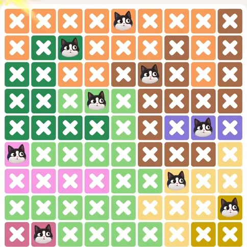 Meowdoku Level 1044 solved board with every cat placed