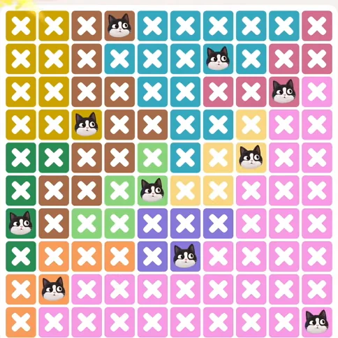 Meowdoku Level 1049 solved board with every cat placed