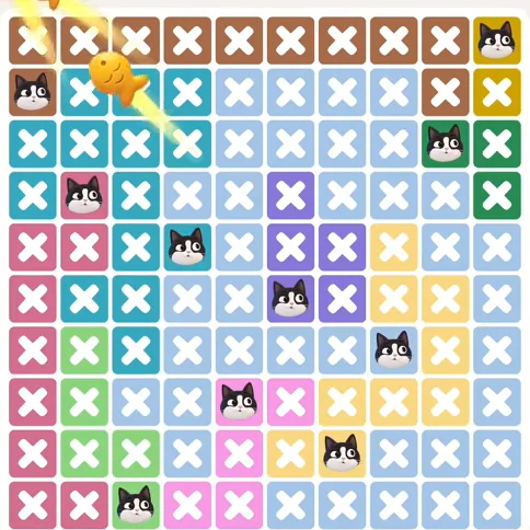 Meowdoku Level 1050 solved board with every cat placed