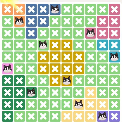 Meowdoku Level 1052 solved board with every cat placed
