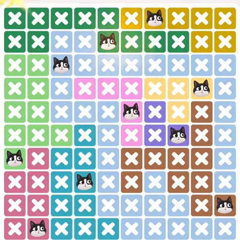 Meowdoku Level 1055 solved board with every cat placed