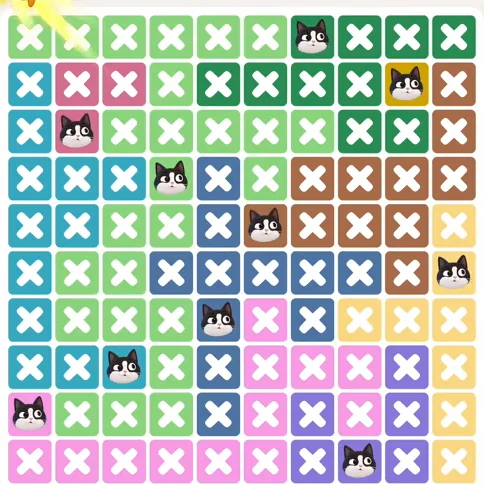Meowdoku Level 1058 solved board with every cat placed