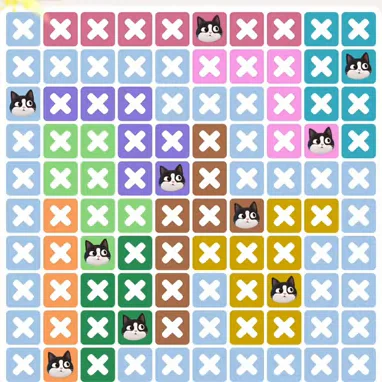Meowdoku Level 1059 solved board with every cat placed
