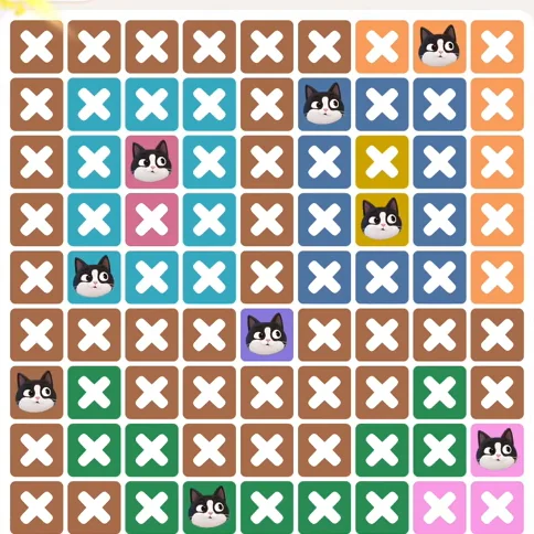 Meowdoku Level 1064 solved board with every cat placed