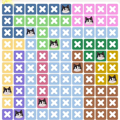Meowdoku Level 1065 solved board with every cat placed