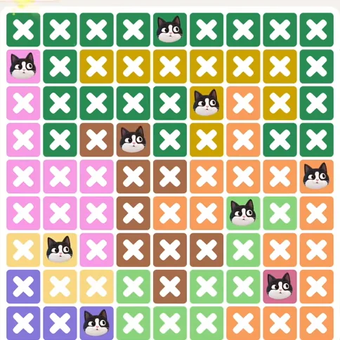 Meowdoku Level 1067 solved board with every cat placed