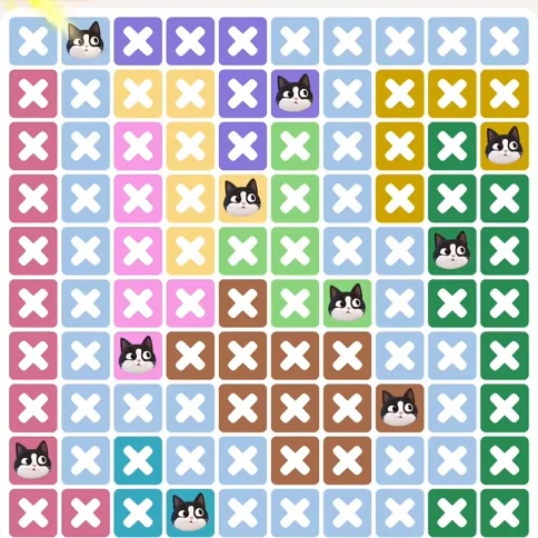 Meowdoku Level 1068 solved board with every cat placed