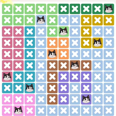 Meowdoku Level 1069 solved board with every cat placed