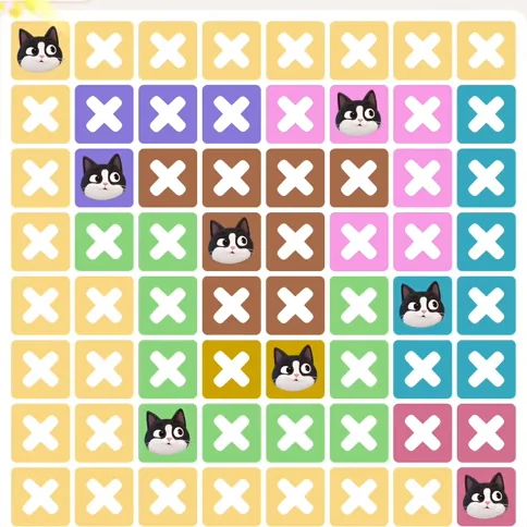 Meowdoku Level 1071 solved board with every cat placed