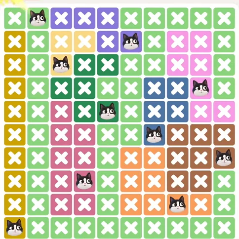 Meowdoku Level 1073 solved board with every cat placed