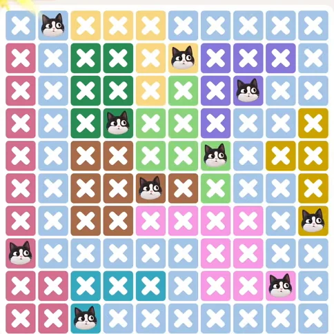 Meowdoku Level 1076 solved board with every cat placed