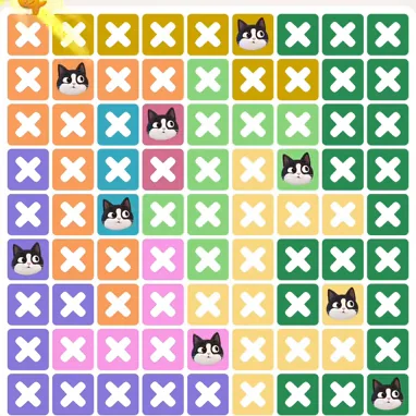 Meowdoku Level 1077 solved board with every cat placed