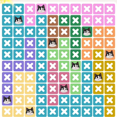 Meowdoku Level 1082 solved board with every cat placed