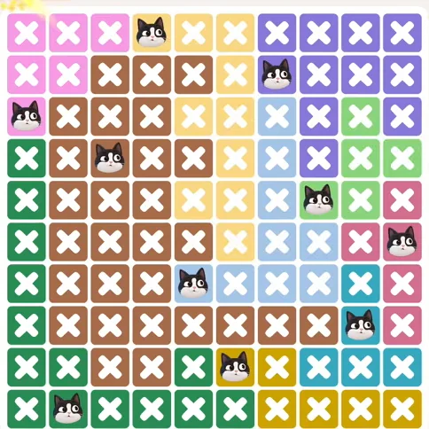 Meowdoku Level 1083 solved board with every cat placed