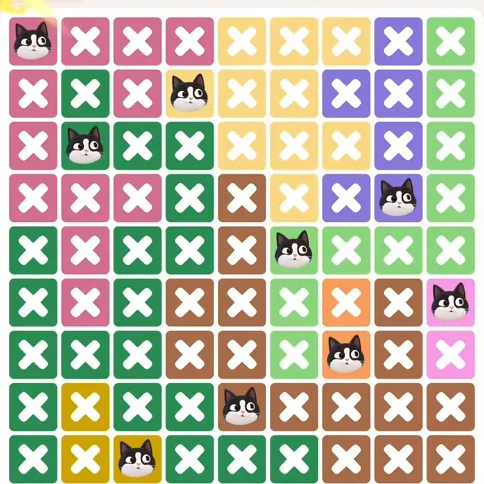 Meowdoku Level 1084 solved board with every cat placed