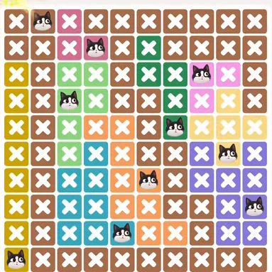 Meowdoku Level 1085 solved board with every cat placed