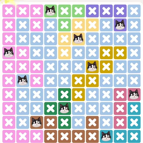 Meowdoku Level 1086 solved board with every cat placed