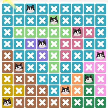 Meowdoku Level 1087 solved board with every cat placed