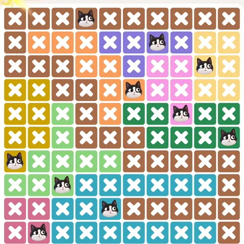 Meowdoku Level 1088 solved board with every cat placed