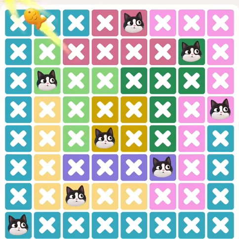 Meowdoku Level 1091 solved board with every cat placed