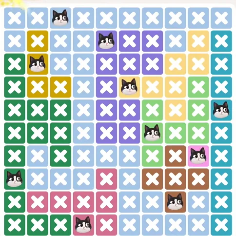 Meowdoku Level 1092 solved board with every cat placed