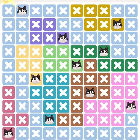 Meowdoku Level 1095 solved board with every cat placed