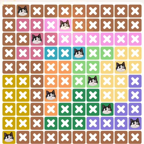 Meowdoku Level 1098 solved board with every cat placed