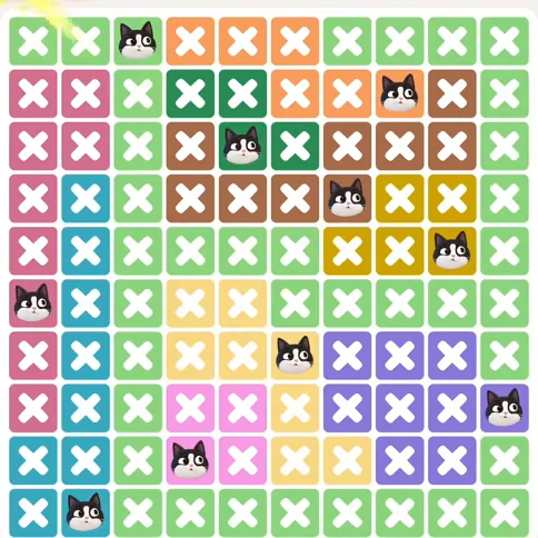 Meowdoku Level 1102 solved board with every cat placed