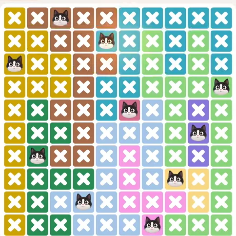 Meowdoku Level 1103 solved board with every cat placed