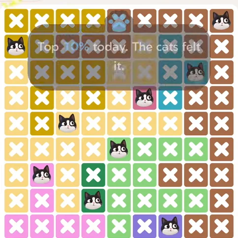 Meowdoku Level 1104 solved board with every cat placed
