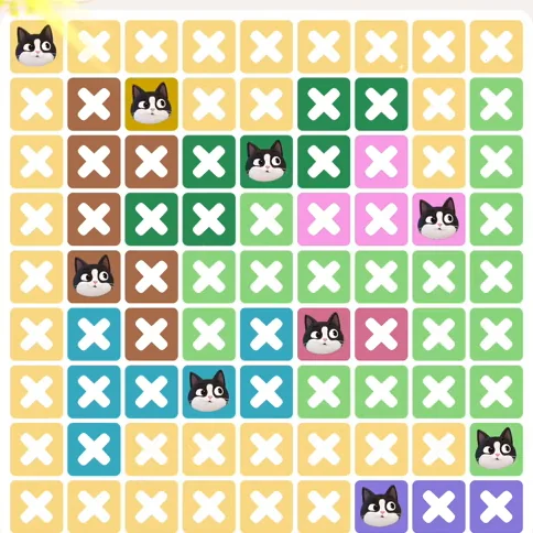 Meowdoku Level 1107 solved board with every cat placed