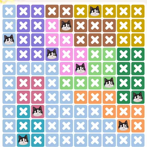 Meowdoku Level 1108 solved board with every cat placed