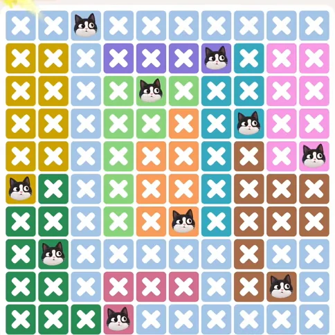 Meowdoku Level 1109 solved board with every cat placed