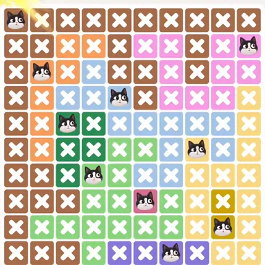 Meowdoku Level 1110 solved board with every cat placed