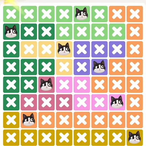 Meowdoku Level 1111 solved board with every cat placed