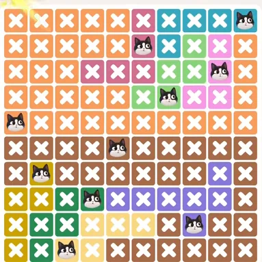 Meowdoku Level 1112 solved board with every cat placed