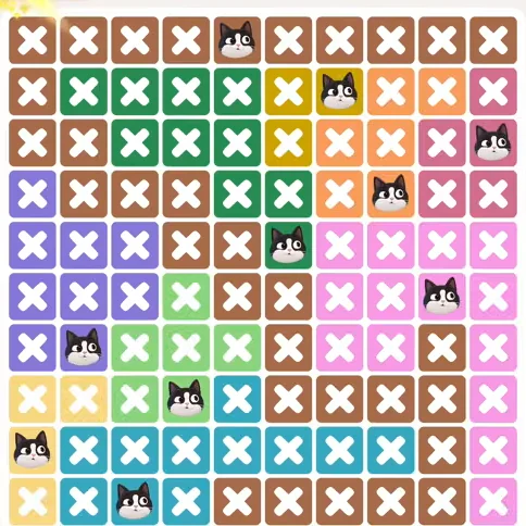 Meowdoku Level 1115 solved board with every cat placed
