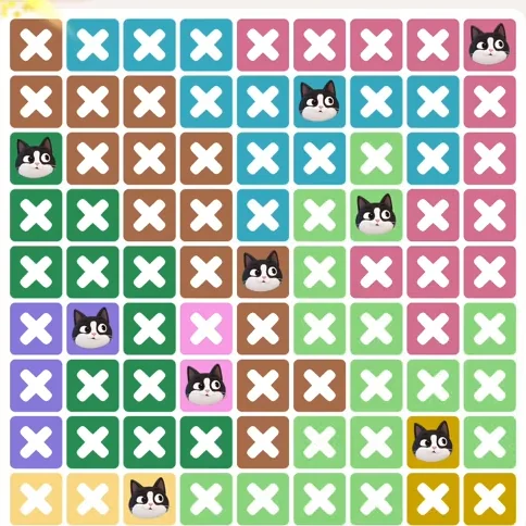 Meowdoku Level 1117 solved board with every cat placed