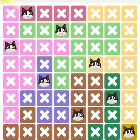 Meowdoku Level 1121 solved board with every cat placed