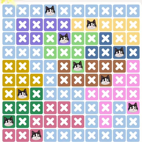 Meowdoku Level 1122 solved board with every cat placed
