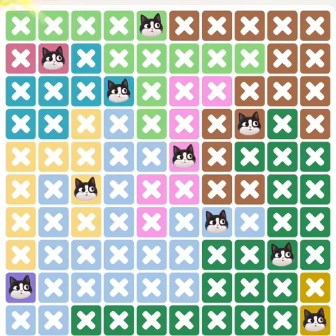 Meowdoku Level 1125 solved board with every cat placed
