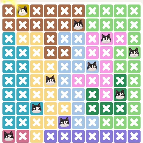 Meowdoku Level 1128 solved board with every cat placed