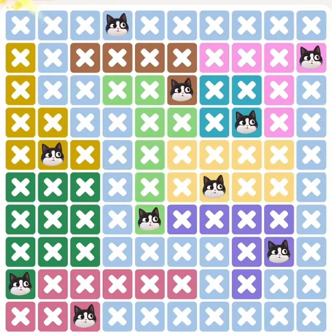 Meowdoku Level 1129 solved board with every cat placed